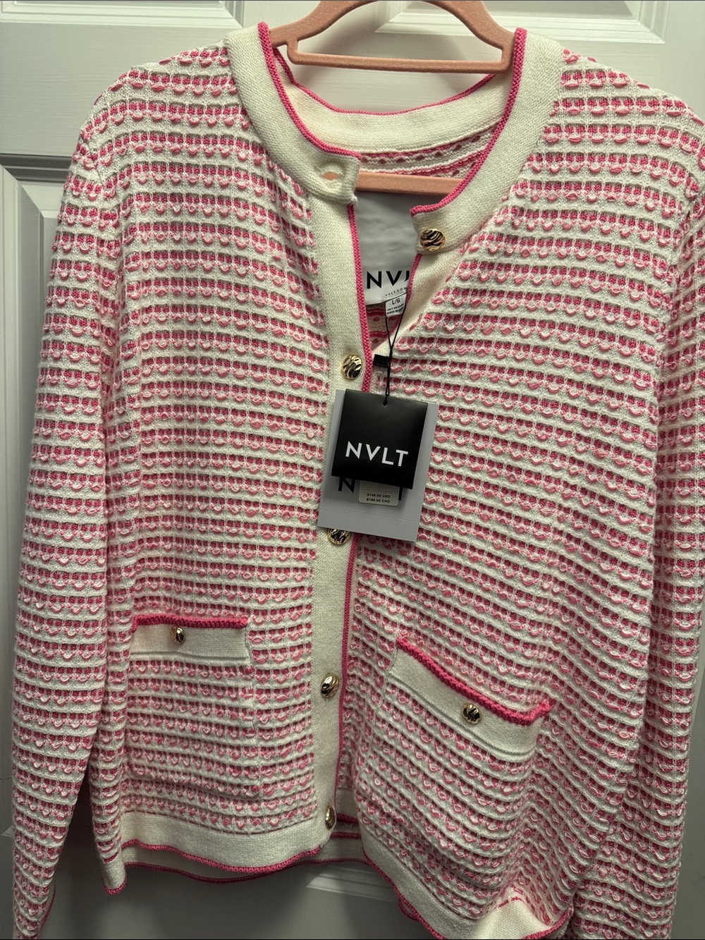 NVLT Women’s Pink & Cream Textured Knit Cardigan